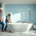 Find trusted bathroom builders near me installing a stylish bathtub with expert craftsmanship.