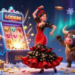 Immerse yourself in LODE88 as the stunning flamenco dancer and fighting bull celebrate casino wins with vibrant, thrilling visuals.