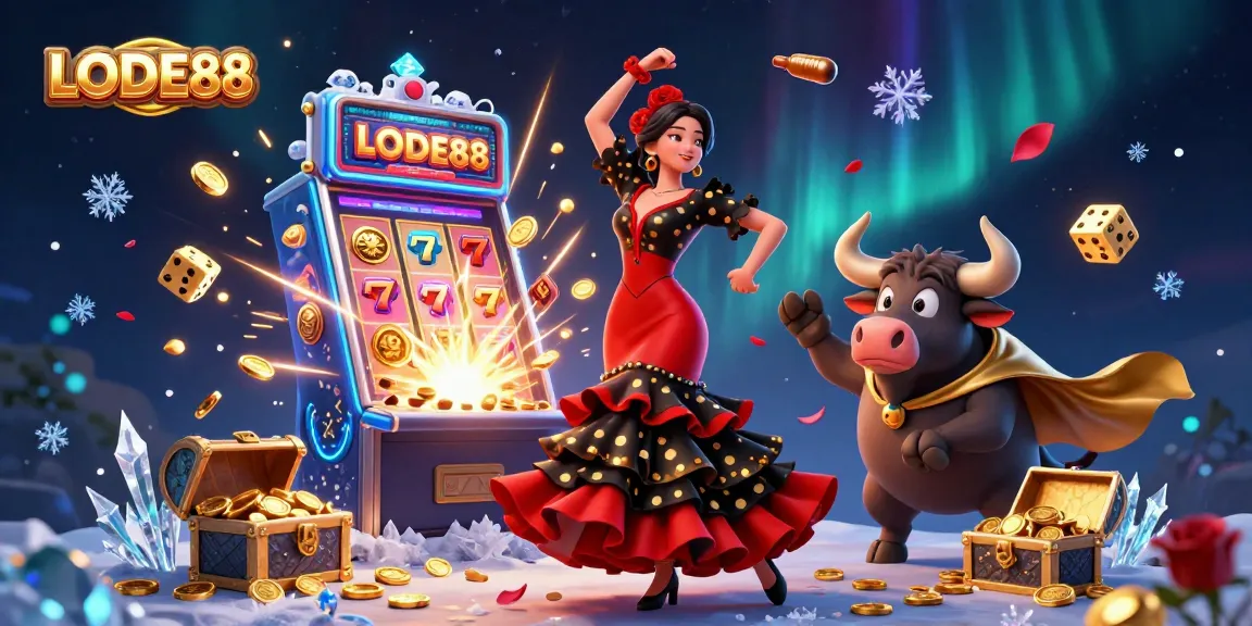 Immerse yourself in LODE88 as the stunning flamenco dancer and fighting bull celebrate casino wins with vibrant, thrilling visuals.