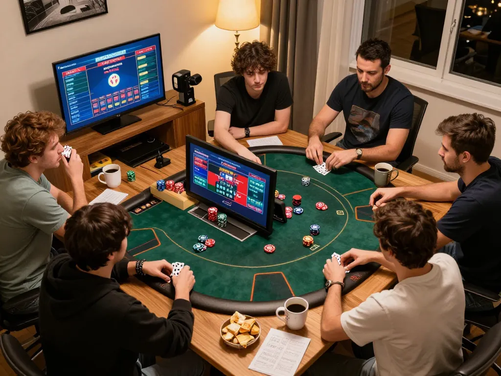 GEN88 players enjoying an online poker game with a warm and inviting atmosphere.
