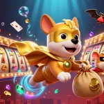 bu88 boasts an exciting casino adventure with a superhero dog and hamster surrounded by slot reels.