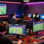 Engaged players enjoying online gaming with UK88 platform on various devices in a vibrant atmosphere.