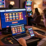 88VIN users enjoying slot games on various devices in a cozy home setup, highlighting online gaming excitement.