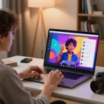 Engaging NSFW chat AI interaction in a cozy virtual environment with user and AI character.