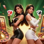 Experience thrilling gameplay with LUCKY88 featuring two stunning Asian women in a vibrant casino scene.