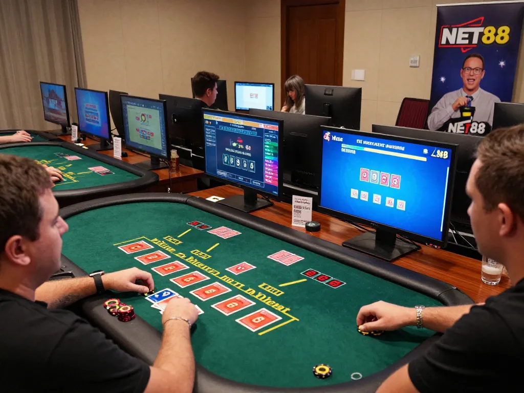 NET88 players engaged in live dealer Baccarat game, showcasing interactive online casino experience.