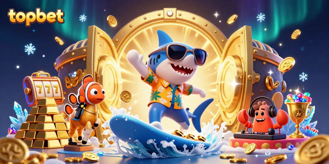 Experience topbet's thrilling world of online slots with a vibrant 3D scene filled with treasures.
