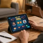 Player using the nhà cái 789p app for online casino gaming in a cozy home environment.