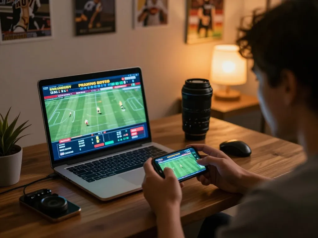 Enjoying sports betting on open88ss while using smartphone in a cozy home environment.