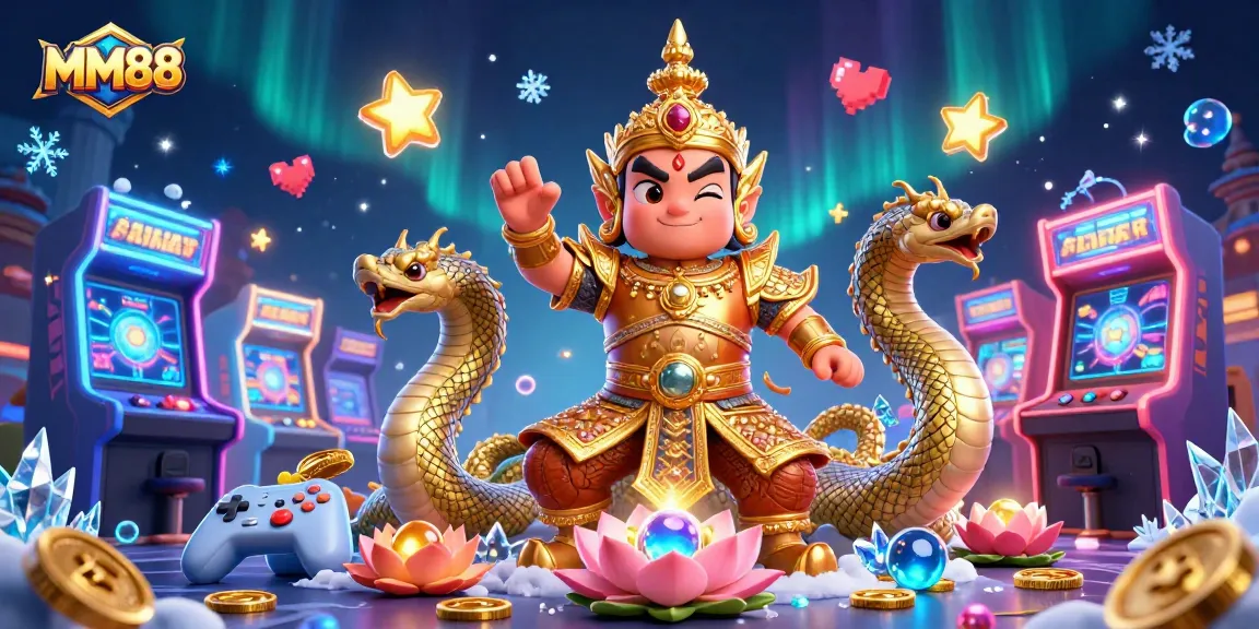 Experience exciting gaming adventures with MM88 as a cartoon guardian and Naga characters.