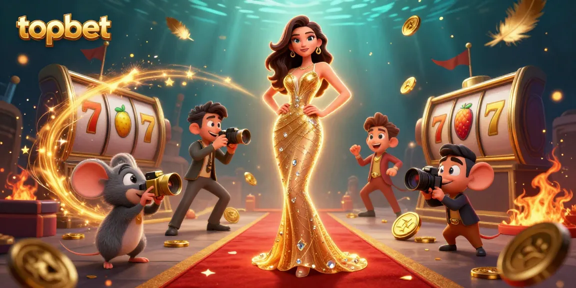 Experience topbet's thrilling slots with a glamorous woman and vibrant elements creating electrifying energy.