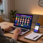 Engaging in online casino gaming with SC88 slots displayed on a laptop in a cozy home office.