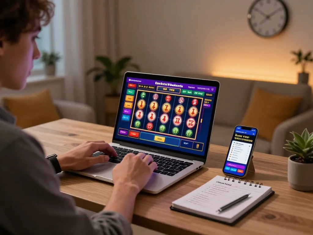 Engaging in online casino gaming with SC88 slots displayed on a laptop in a cozy home office.