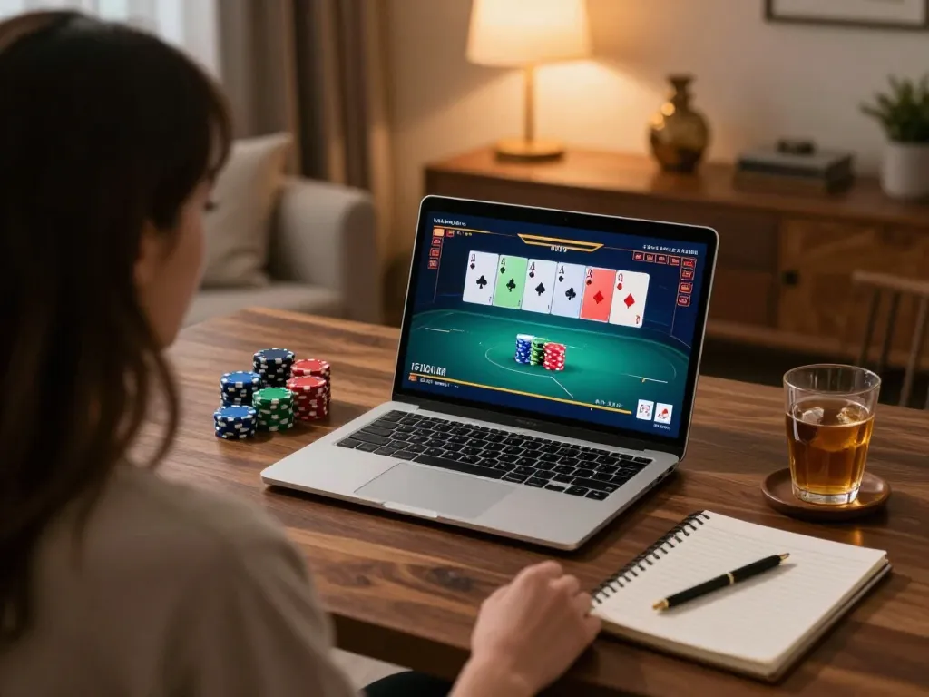 Engaging online poker session with ok8386 on laptop showcasing action and strategy in comfort.