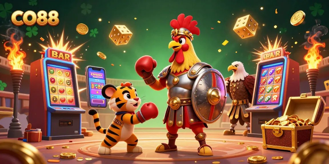Win big with CO88 in this vibrant 3D casino illustration featuring a golden jackpot explosion.