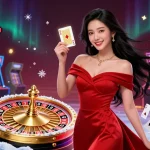 Experience the thrill of VIN88 with a stunning casino scene featuring dynamic slot machines and a confident dealer.