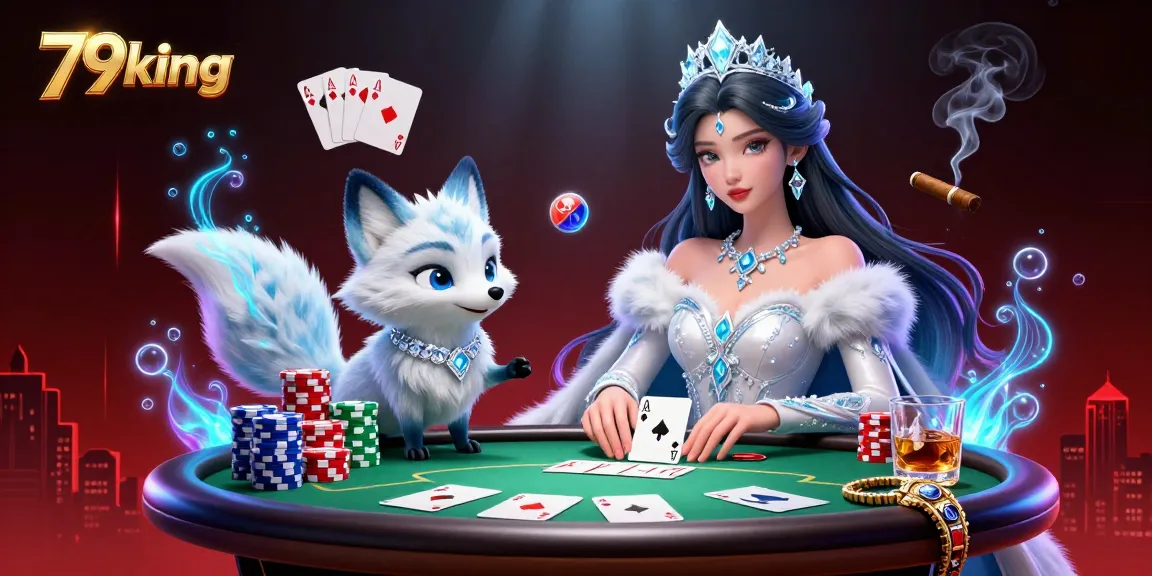 Engage in thrilling poker action with 79king in a vibrant, casino-themed illustration featuring aces and chips.
