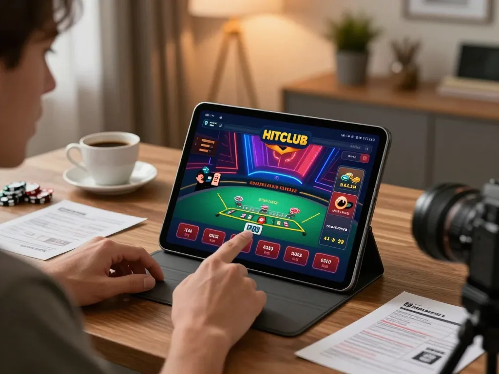 Experience thrilling gameplay with HITCLUB's top casino games on a modern tablet setup