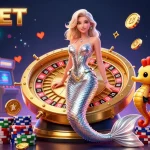 Experience the thrill of UFABET with a glamorous casino illustration featuring a mermaid and roulette wheel.