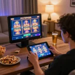 Enjoying OLYMPUS88 slot gaming experience from home with vibrant digital graphics
