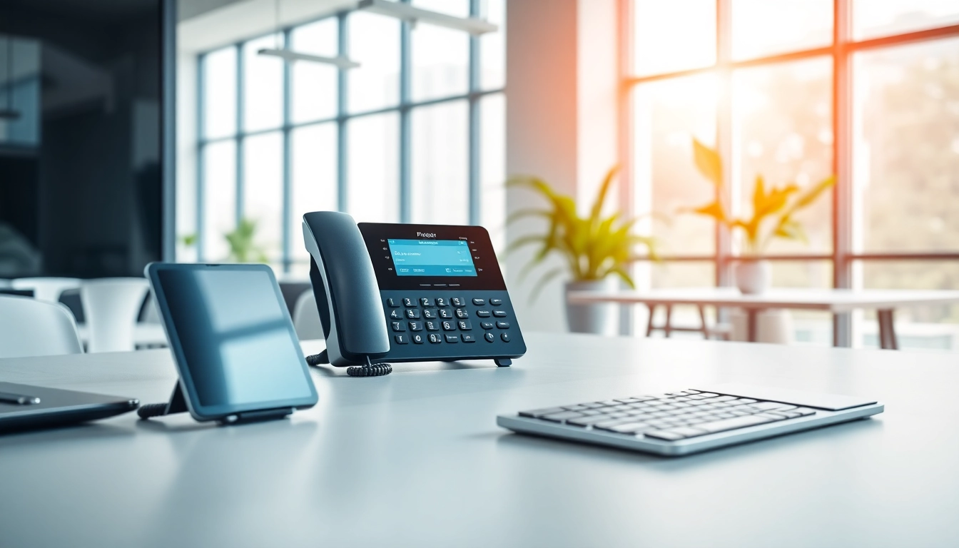 Engage with the cloud business phone system through a modern office setup, showcasing innovative technology.