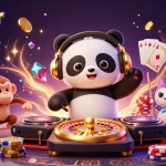 Experience excitement with gem88gr as a panda DJ spins roulette themed turntables surrounded by casino elements.
