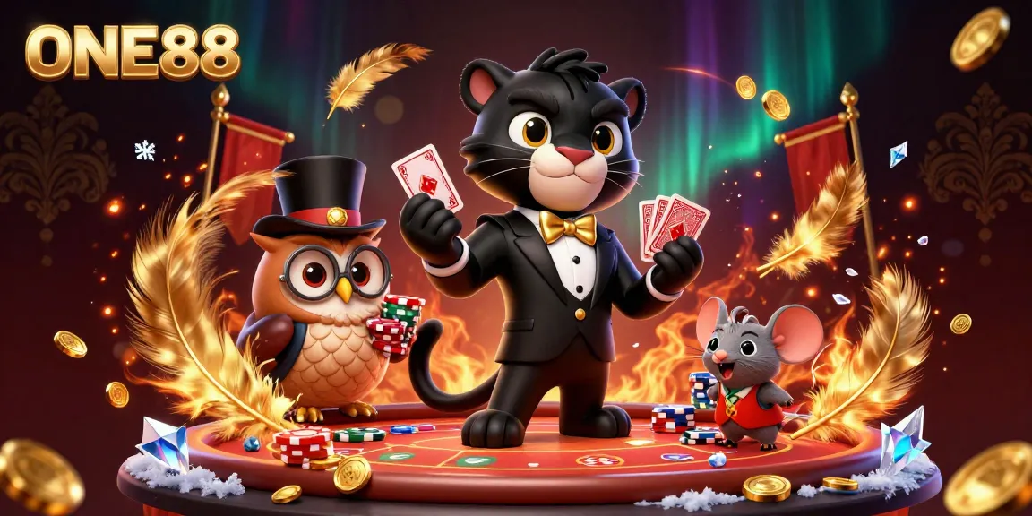 Experience the thrill of winning at ONE88 with a stylish panther dealer handling cards amidst an exciting casino atmosphere.