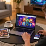 Engaging in online casino game at uu88bet on laptop, displaying colorful graphics and strategic elements.