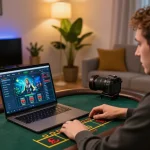 Player enjoying an online casino experience with XO88, focused on strategy while gaming at home