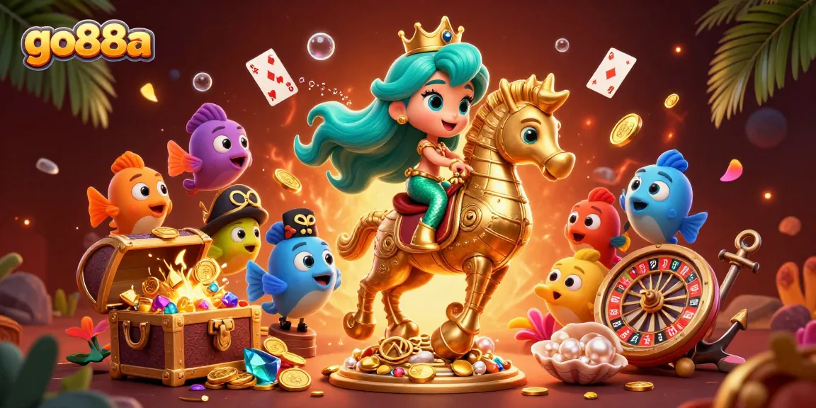 Experience go88a's vibrant casino world with a mermaid and seahorse in a breathtaking underwater scene.