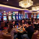 Players enjoy thrilling moments at NOHU's vibrant gaming room with colorful slot machines.