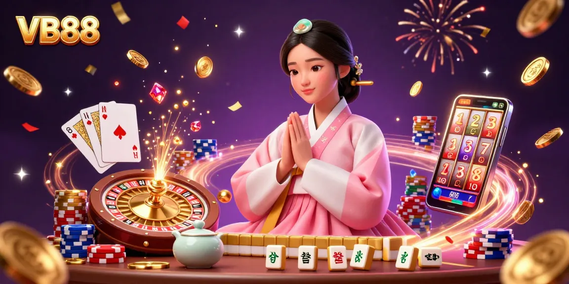 Play and win at VB88 with stunning casino elements in this vibrant illustration.