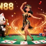 OPEN88's dynamic casino illustration showcasing gambling excitement and vibrant energy.