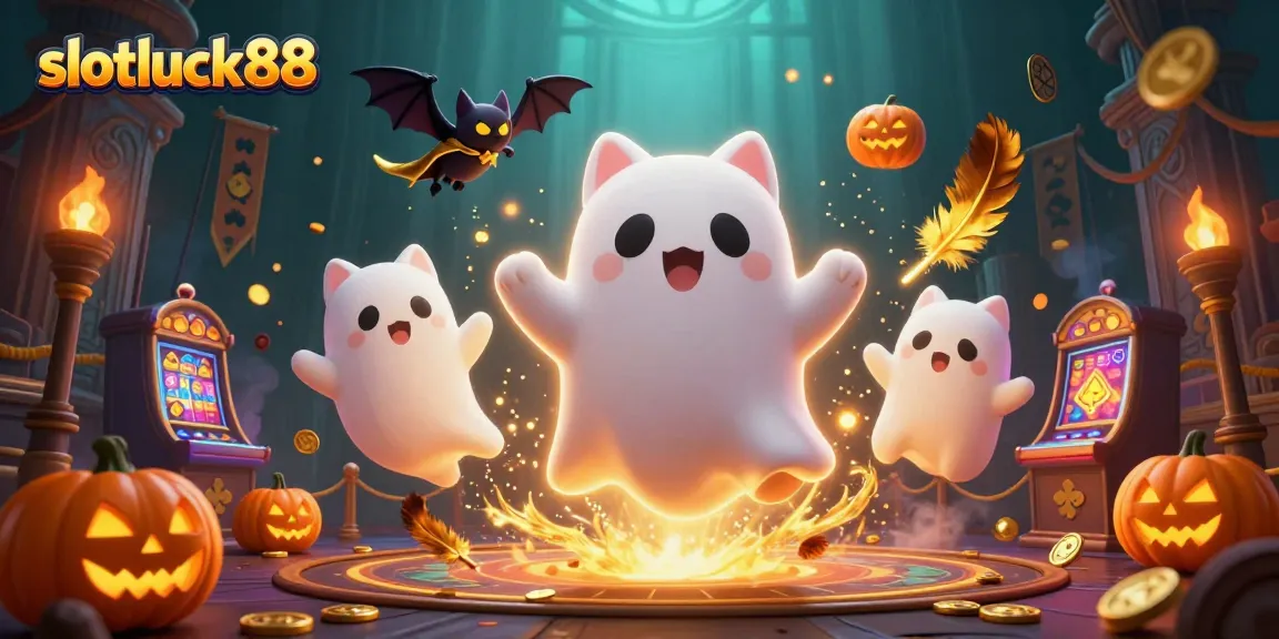 Experience thrilling gameplay at slotluck88 with ghostly characters in a vibrant casino setting.