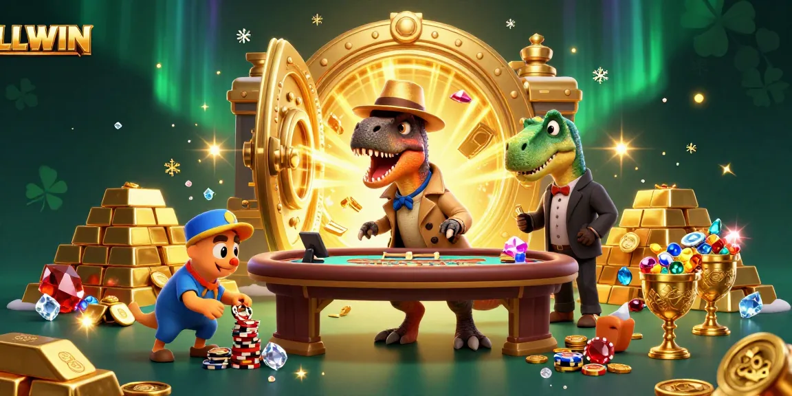 LLWIN offers an engaging online casino scene with a velociraptor card counter, a suspicious pit boss, and a sneaky compy.