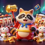 Play exciting slot games with SUNWIN's vibrant 3D casino scene featuring lucky symbols and crypto elements.
