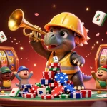 Experience thrilling gameplay with qs88 in a vibrant casino scene featuring animated dinosaurs and lively gaming elements.