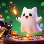 Engaging illustration showcasing luck8a's dynamic casino experience with ghost cat and themed elements.