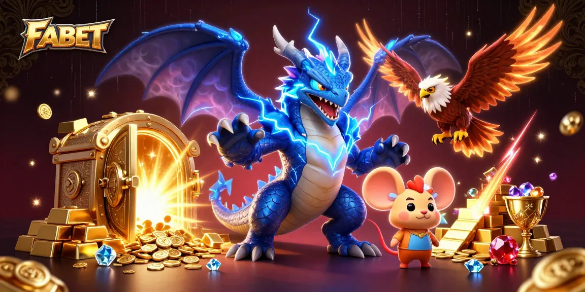 FABET offers exciting gaming experiences with a powerful dragon and treasures in a dynamic casino scene.