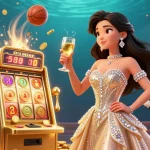 58WIN players celebrate winning by the jackpot slot machine, surrounded by festive sports elements and golden coins.