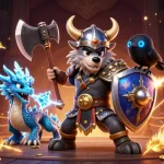 Join the epic battle at ee88a with a Viking warrior, fierce dragon, and raven in this thrilling casino scene.