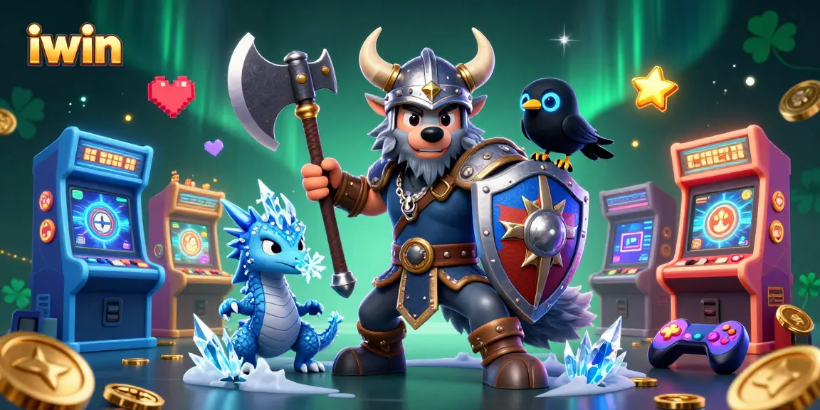Experience the thrill of iwin as a Viking wolf warrior joins fierce dragon and glowing raven amid dynamic casino elements.