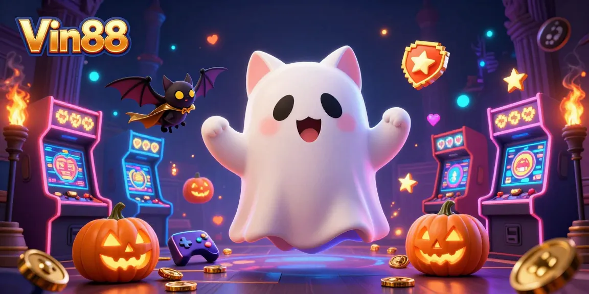 Experience thrilling adventures with Vin88 in a haunted casino filled with vibrant 3D gaming elements.