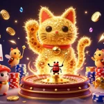 Engage with online casinos that accept credit cards featuring a golden cat, coins, and vibrant games.