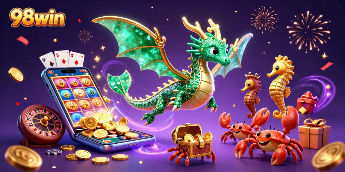 Engage with 98win's dazzling casino world featuring vibrant slot games and magical sea creatures.