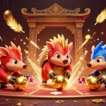 Engage with SPINCRUSH in a vibrant 3D scene featuring gaming pangolins and poker chips.