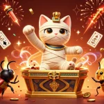 Experience thrilling action at llwin-game with a vibrant pyramid casino scene featuring a dynamic mummy cat and glowing scarab.