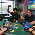 Engaged players at a vibrant credit card casino, showcasing gaming excitement and bonuses.