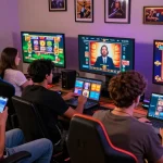 Players enjoying live gaming at casinos that accept credit cards in a cozy home setting.
