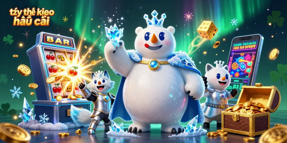 Engage with tỷ lệ kèo nhà cái in a lively casino-themed 3D scene with characters amidst action.